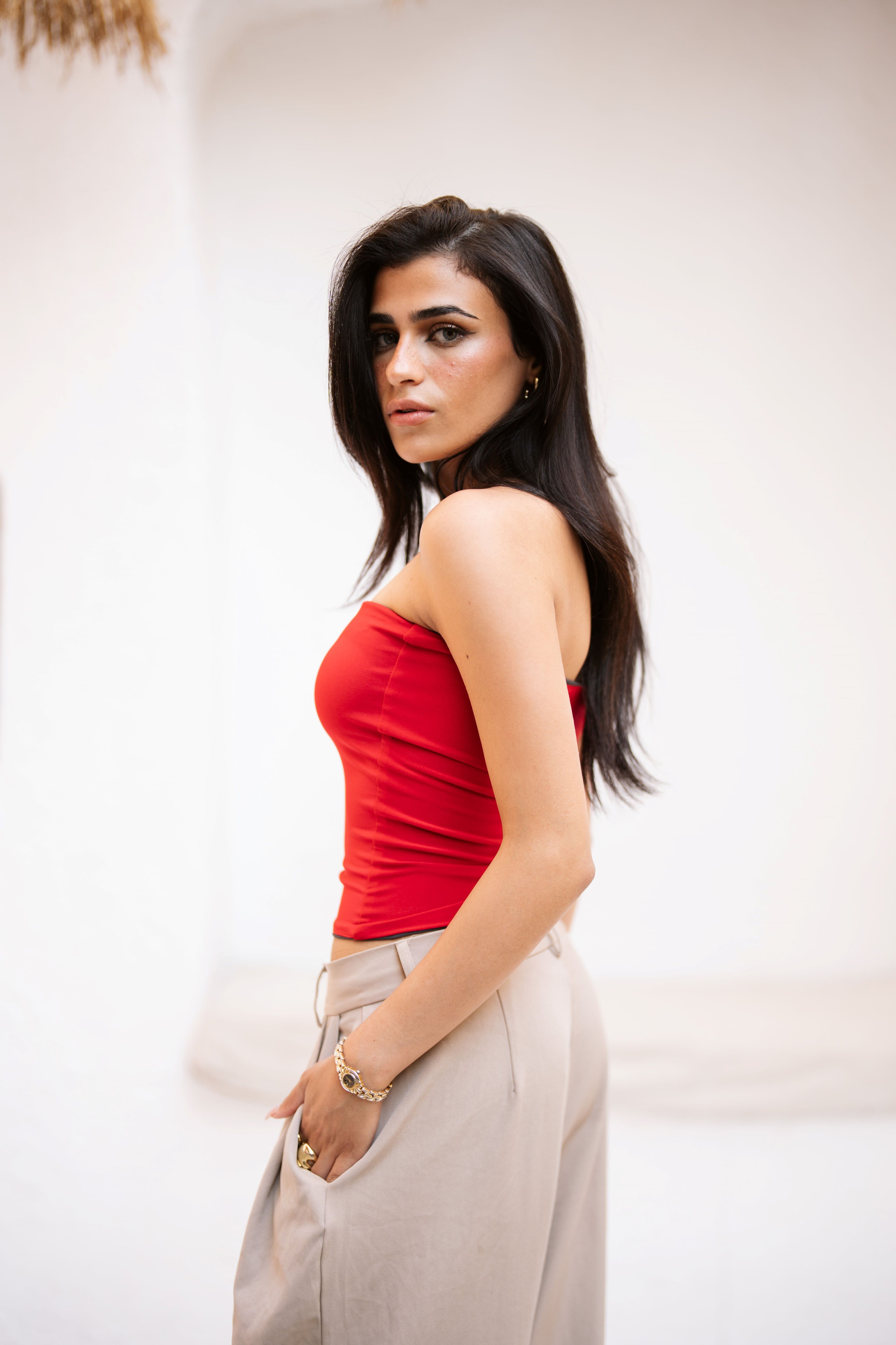 DEUXFACE RED/GREY TOP